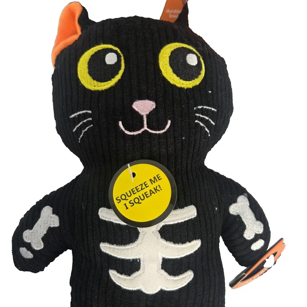 Tuff Toys Black Cat Skeleton Dog Toy 12 Inch Squeaky Plush Halloween New